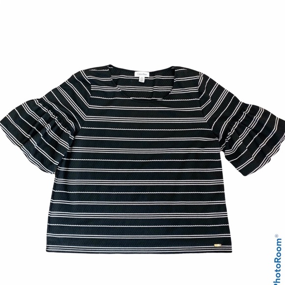 CALVIN KLEIN Balloon Sleeve Blk / White Stripe Top - Picture 10 of 10